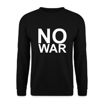 NO WAR - white large font letters font - Unisex Sweatshirt - black - Front - Alina (178cm) & Michal (187cm)