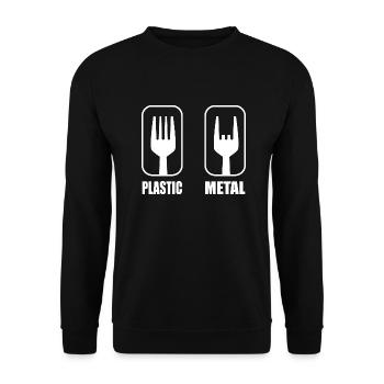 Plastic Metal lustige Rock Musik Geschenkidee - Unisex Pullover - Schwarz - Vorne - Alina (178cm) & Michal (187cm)