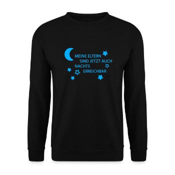 Eltern erreichbar hellblau - Unisex Pullover - Schwarz - Vorne - Alina (178cm) & Michal (187cm)