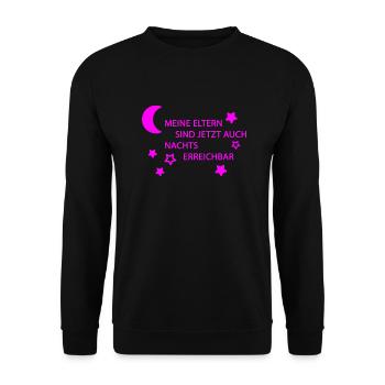Eltern erreichbar pink - Unisex Pullover - Schwarz - Vorne - Alina (178cm) & Michal (187cm)
