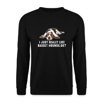 Basset Hound Geschenk - Unisex Pullover - Schwarz - Vorne - Alina (178cm) & Michal (187cm)