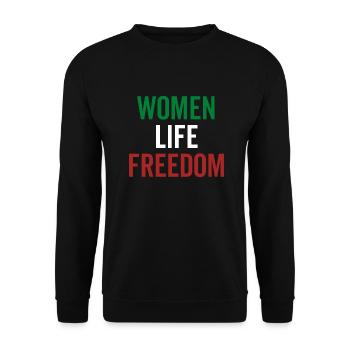 Frauen Leben Freiheit - Unisex Pullover - Schwarz - Vorne - Alina (178cm) & Michal (187cm)