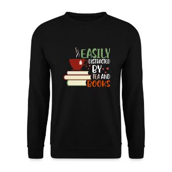 Easily Distracted By Tea And Books Book Lover Read - Unisex Sweatshirt - black - Front - Alina (178cm) & Michal (187cm)