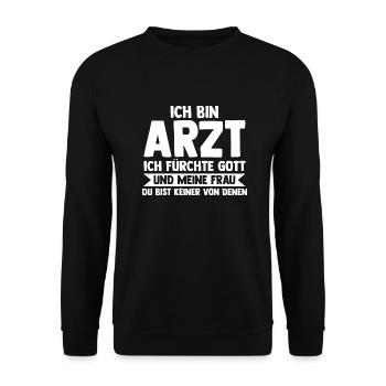 Mediziner Rettungssanitäter Notarzt Arzt - Unisex Pullover - Schwarz - Vorne - Alina (178cm) & Michal (187cm)
