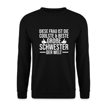 Familienmotiv Schwester - Unisex Pullover - Schwarz - Vorne - Alina (178cm) & Michal (187cm)