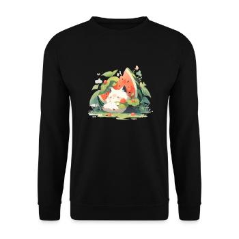 Cute Kawaii Cat Watermelon Food - Unisex Sweatshirt - black - Front - Alina (178cm) & Michal (187cm)