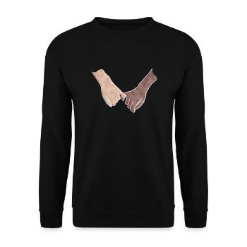 "You and Me", Boho Line Art Design, Serie „Hands“ - Unisex Pullover - Schwarz - Vorne - Alina (178cm) & Michal (187cm)