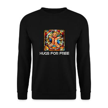 Lebkuchenmann: Umarmungen sind einfach gut! - Unisex Pullover - Schwarz - Vorne - Alina (178cm) & Michal (187cm)