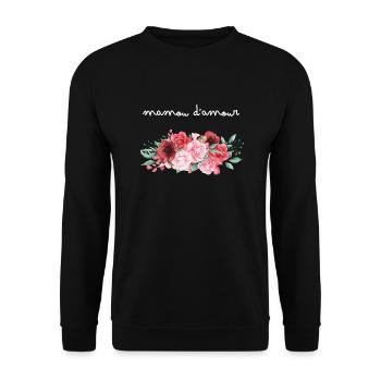 Mamou d’amour fleurs- idée cadeau mamie - Sweat-shirt Unisexe - noir - Devant - Alina (178cm) & Michal (187cm)