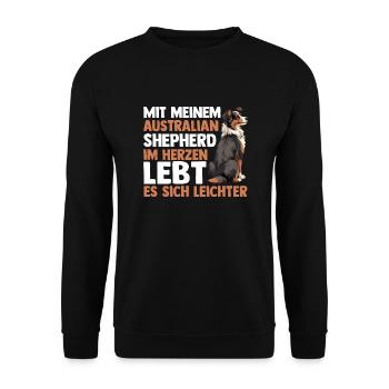 Australian Shepherd Hund Aussie - Unisex Pullover - Schwarz - Vorne - Alina (178cm) & Michal (187cm)
