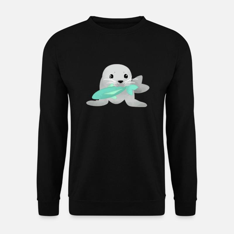 Robbe mit Fisch - Unisex Pullover - Schwarz