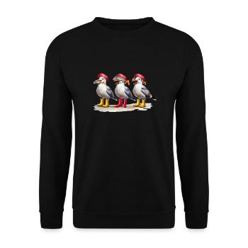 Möwen Konfuzius - nix hören, nix sehen, nix sagen - Unisex Pullover - Schwarz - Vorne - Alina (178cm) & Michal (187cm)