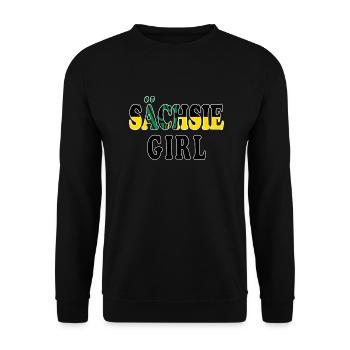 Sächsie Girl - Lustiger Denglish-Spruch - Unisex Pullover - Schwarz - Vorne - Alina (178cm) & Michal (187cm)
