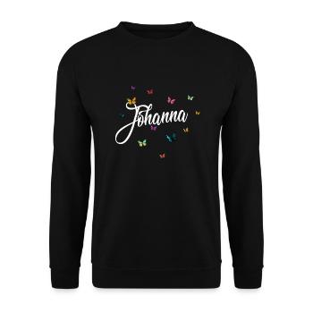 JOHANNA - Girl Name with Colorful Butterflies - Unisex Sweatshirt - black - Front - Alina (178cm) & Michal (187cm)