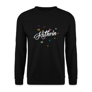 KATHRIN - Girl Name with Colorful Butterflies - Unisex Sweatshirt - black - Front - Alina (178cm) & Michal (187cm)