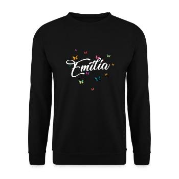 EMILIA - Nom de fille avec des papillons colorés - Sweat-shirt Unisexe - noir - Devant - Alina (178cm) & Michal (187cm)