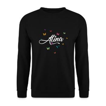 ALINA - Nom de fille avec des papillons colorés - Sweat-shirt Unisexe - noir - Devant - Alina (178cm) & Michal (187cm)