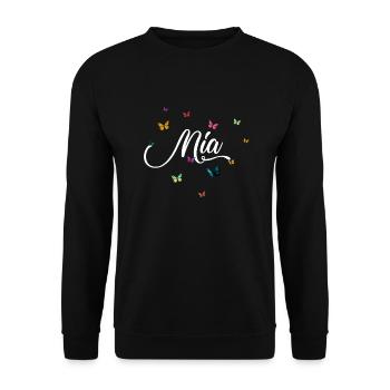MIA - Girl Name with Colorful Butterflies - Unisex Sweatshirt - black - Front - Alina (178cm) & Michal (187cm)