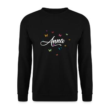 ANNA - Nom de fille avec des papillons colorés - Sweat-shirt Unisexe - noir - Devant - Alina (178cm) & Michal (187cm)