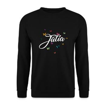 JULIA - Mädchen Name mit bunten Schmetterlingen - Unisex Pullover - Schwarz - Vorne - Alina (178cm) & Michal (187cm)
