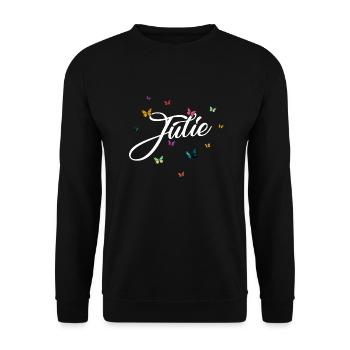 JULIE - Girl Name with Colorful Butterflies - Unisex Sweatshirt - black - Front - Alina (178cm) & Michal (187cm)