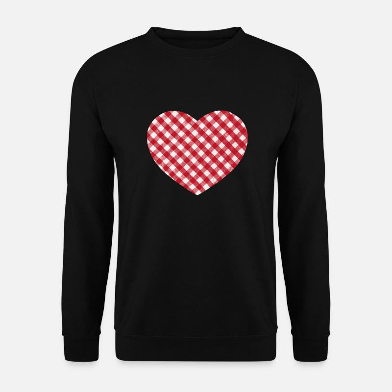 Vichy-Herz rot-weißes Karo-Herz - Unisex Pullover - Schwarz