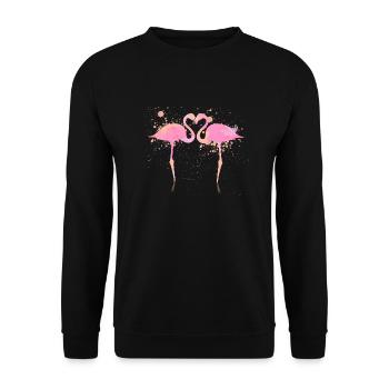 Flamingo Heart - Unisex Sweatshirt - black - Front - Alina (178cm) & Michal (187cm)