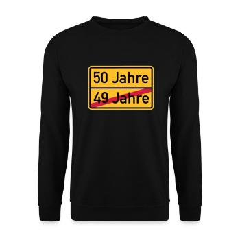 50. Geburtstag - Unisex Pullover - Schwarz - Vorne - Alina (178cm) & Michal (187cm)