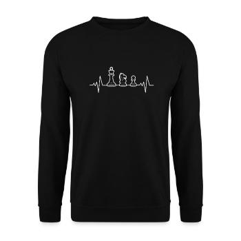 Schach-Herzschlag-Shirt - Unisex Pullover - Schwarz - Vorne - Alina (178cm) & Michal (187cm)