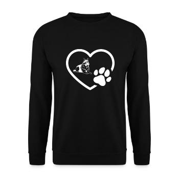 Schäferhund mit Herz Pfote Geschenk - Unisex Pullover - Schwarz - Vorne - Alina (178cm) & Michal (187cm)