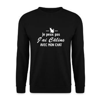 je peux pas j'ai câlins avec mon chat /humour chat - Sweat-shirt Unisexe - noir - Devant - Alina (178cm) & Michal (187cm)