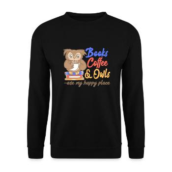 Livres Café Et Hiboux Sont Mon Lieu Heureux - Sweat-shirt Unisexe - noir - Devant - Alina (178cm) & Michal (187cm)