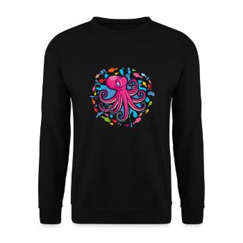 Pinkfarbener Oktopus - Unisex Pullover - Schwarz - Vorne - Alina (178cm) & Michal (187cm)