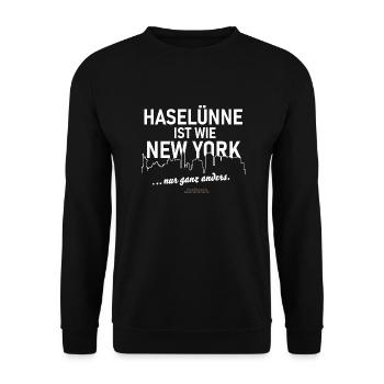 Haselünne ist wie New York - Unisex Pullover - Schwarz - Vorne - Alina (178cm) & Michal (187cm)