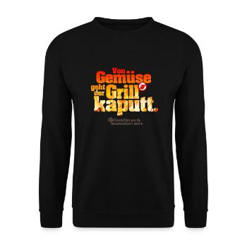 Grillen Spruch Von Gemüse geht der Grill kaputt - Unisex Pullover - Schwarz - Vorne - Alina (178cm) & Michal (187cm)