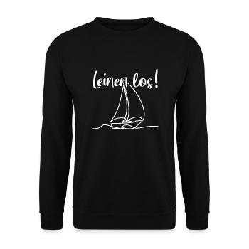 Leinen los - Segelboot und Spruch - Unisex Pullover - Schwarz - Vorne - Alina (178cm) & Michal (187cm)