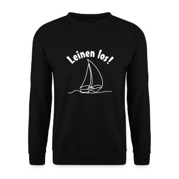 Leinen los - Segelboot und Spruch - Unisex Pullover - Schwarz - Vorne - Alina (178cm) & Michal (187cm)