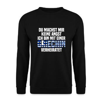 Du machst mir Keine Angst ich bin mit einer Griech - Unisex Pullover - Schwarz - Vorne - Alina (178cm) & Michal (187cm)