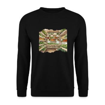 Gemüseständer im Anime-Stil pflanzliche Kraft - Unisex Pullover - Schwarz - Vorne - Alina (178cm) & Michal (187cm)