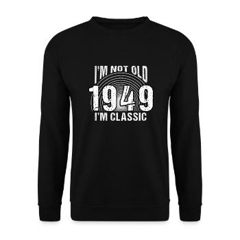 Vintage 1949 Retro 75 år gammel - Jeg er ikke gammel, - Unisex sweater - sort - Foran - Alina (178cm) & Michal (187cm)
