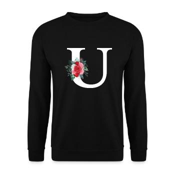 Roter floraler U-Buchstabe - Unisex Pullover - Schwarz - Vorne - Alina (178cm) & Michal (187cm)