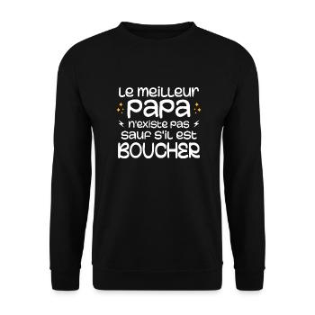 Den besten Vater gibt es nicht, es sei denn, er ist Metzger - Unisex Pullover - Schwarz - Vorne - Alina (178cm) & Michal (187cm)