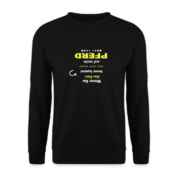 Wenn Du das hier lesen kannst setz mich aufs Pferd - Unisex Pullover - Schwarz - Vorne - Alina (178cm) & Michal (187cm)