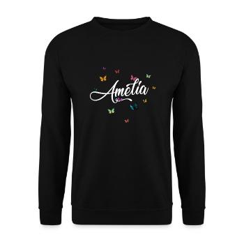 AMELIA - Girl Name with Colorful Butterflies - Unisex Sweatshirt - black - Front - Alina (178cm) & Michal (187cm)