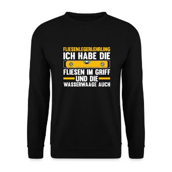 Fliesenlegen Ausbildung Lehrling Auzbi Fliesenlege - Unisex Pullover - Schwarz - Vorne - Alina (178cm) & Michal (187cm)