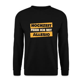 Geschenk für Allesio - Unisex Pullover - Schwarz - Vorne - Alina (178cm) & Michal (187cm)
