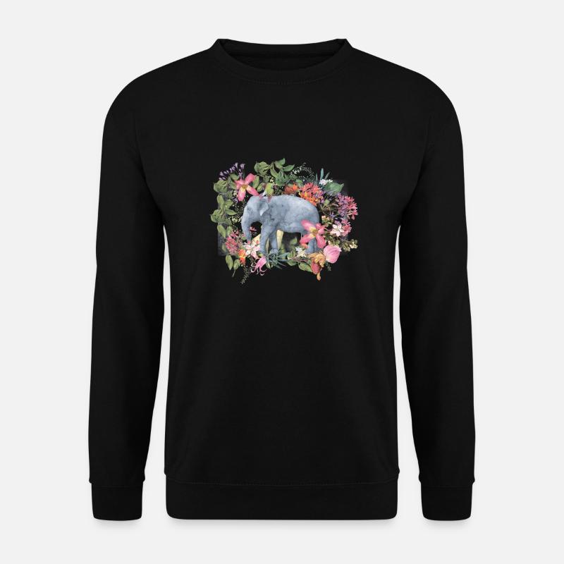 Elefant im Blütendschungel - Unisex Pullover - Schwarz