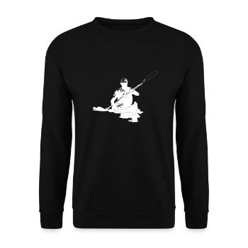 Kajak_Mann_Front_Weiss - Unisex Pullover - Schwarz - Vorne - Alina (178cm) & Michal (187cm)