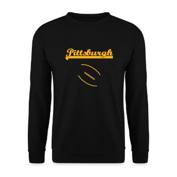 Pittsburgh + Logo - Unisex Pullover - Schwarz - Vorne - Alina (178cm) & Michal (187cm)