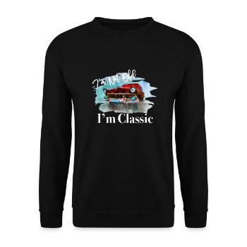 Ich bin nicht alt, ich bin klassisch - Unisex Pullover - Schwarz - Vorne - Alina (178cm) & Michal (187cm)